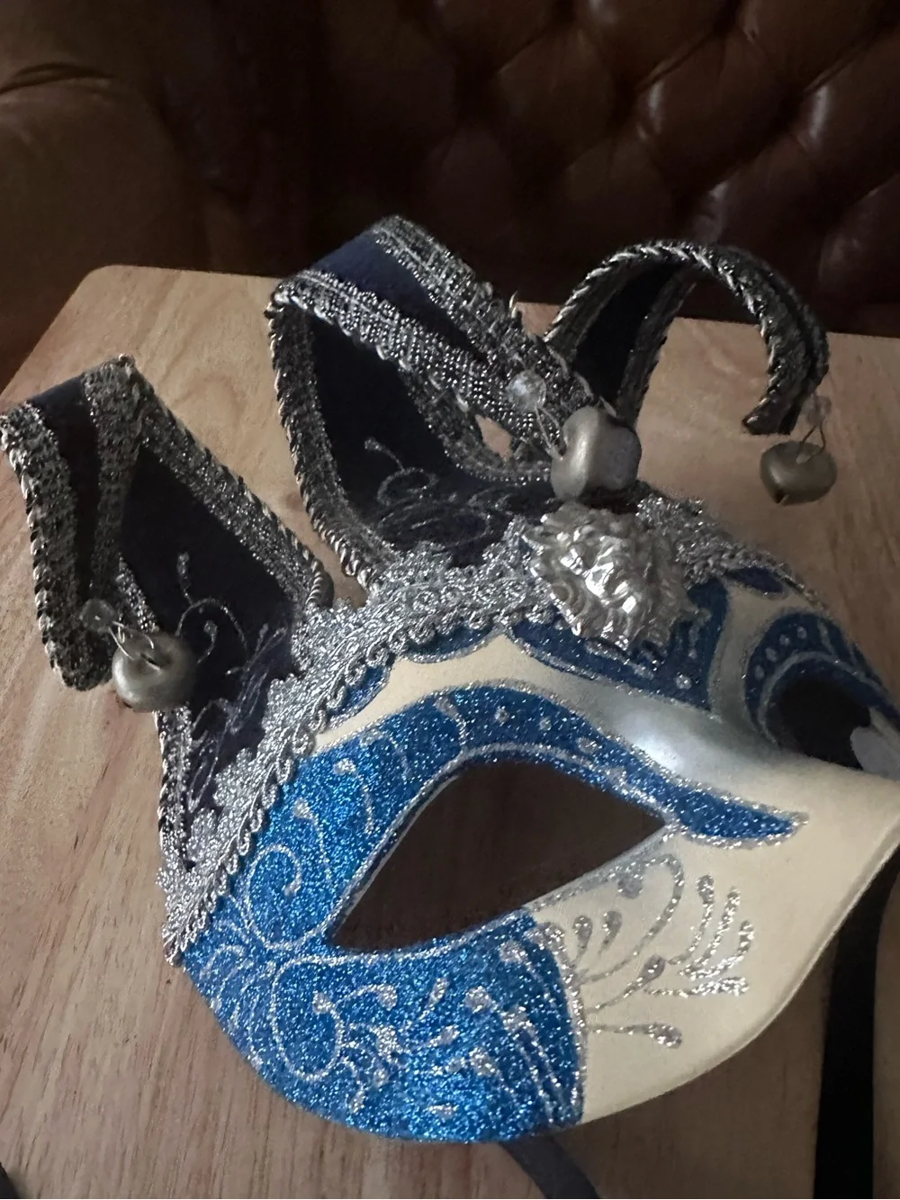Blue  🎉Mardi Gras 🎉 Venetian Jester Masquerade Mask • blue & silver NWT